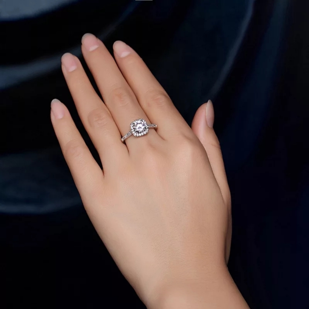 NEW Silver Diamond Halo Engagement Ring - Picture 3 of 4